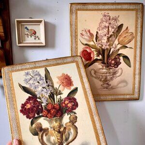 Vintage “Tulips in Italian Gold” Florentine plaques PAIR